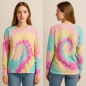 Dreamsicle Womens M Tie Dye Long Sleeve Pocket Shirt Pastel Rainbow Soft Boho